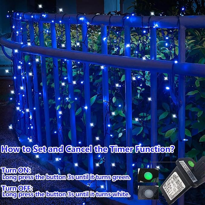 YEGUO 66ft 200 LED Christmas Lights Outdoor Waterproof, White and Blue String Light Indoor, Green Wire Twinkle Tree Light Plug in with Timer Memory 8 Modes