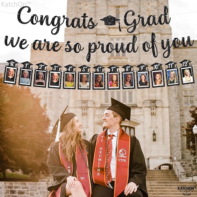 KatchOn, Glitter Black Congrats Graduation Banner - Large, No DIY, 10 Feet | We are So Proud of You Banner | K-12 Grad Photo Banner for Graduation Decorations 2025 | Grad Decorations Class of 2025