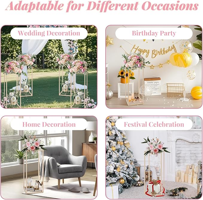 Column Vase,10PCS Metal Vase Column Stand,Wedding Centerpieces for Table,24in Tall Gold Metal Flower Stand for Wedding Event Party Props Home Decor T-Stage Reception Party