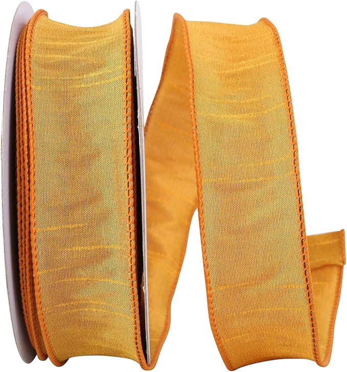 Reliant Ribbon 92975W-662-09H Dupioni Supreme Wired Edge Ribbon, 1-1/2 Inch X 20 Yards, Yellow Gold