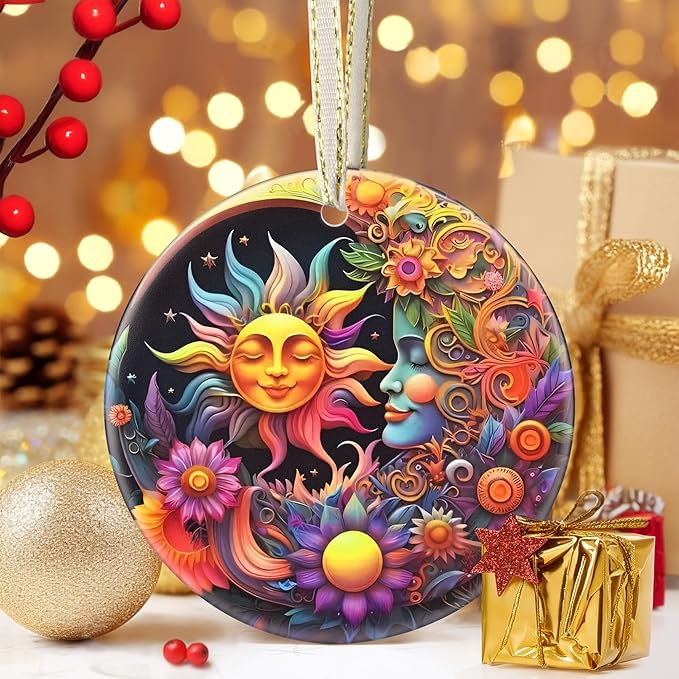 Sun and Moon God - 3.5 Inch Ceramic Hanging Ornament for Christmas Tree Decorations - Gift Exchange Present