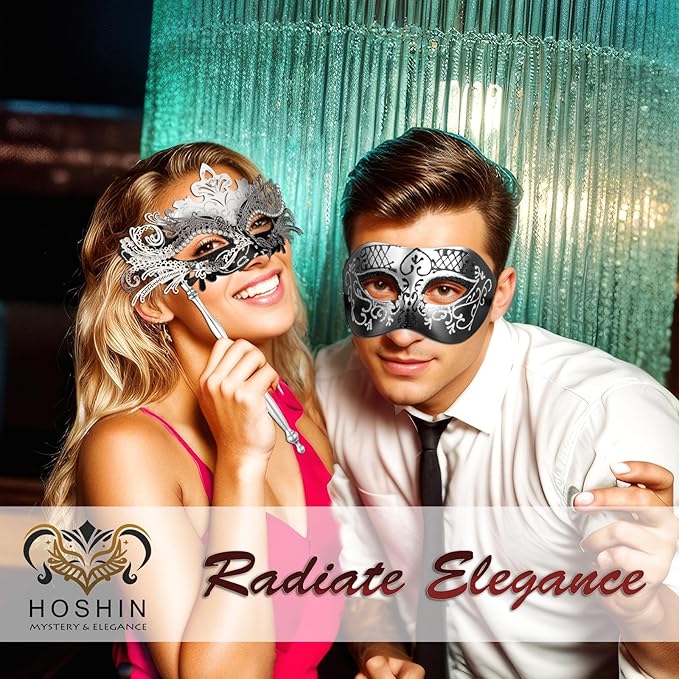 Hoshin Masquerade Mask for Couple, Mardi Gras Deecorations Venetian Masks with Stick for Womens