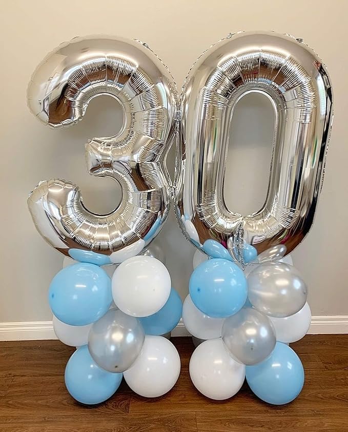 40 Inch Silver 30 Number Balloons Giant Jumbo Huge 30 Foil Mylar Helium Number Digital Balloons Silver Birthday Mylar Digital Balloons Dirty 30th Birthday Party 30th Anniversary Events Party