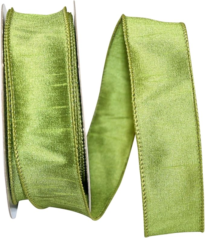 Reliant Ribbon 92975W-535-09H Dupioni Supreme Wired Edge Ribbon, 1-1/2 Inch X 20 Yards, Green Grass
