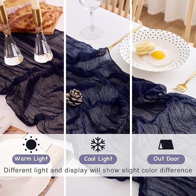 10 Pack Navy Blue Table Runner 120 Inch Cheesecloth Table Runner 10FT Boho Gauze Table Runner Long Cheese Cloth Table Runner Semi Sheer Runners for Wedding Bridal Baby Shower Party