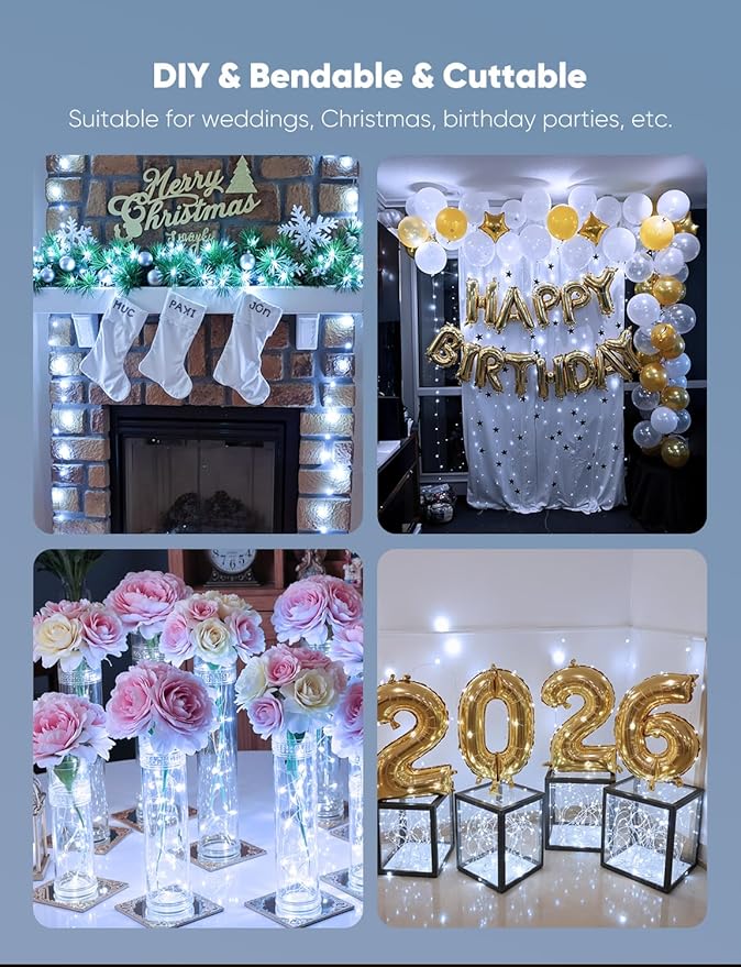 Minetom 20 Pack Fairy Lights Battery Operated String Lights, 8 Modes & Timer, 7ft 20LED White Waterproof Silver Wire Twinkle Lights, Firefly Starry Moon Lights for Mason Jars DIY Christmas Wedding