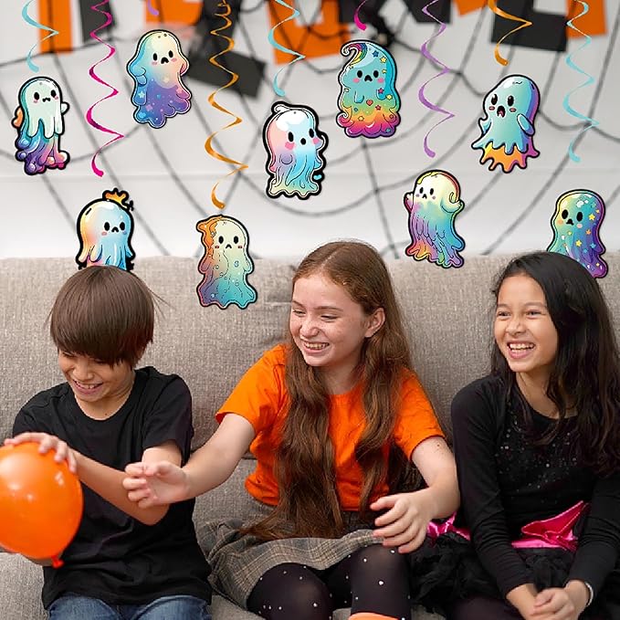 Cute Ghost Halloween Party Decorations Streamers - 18Pcs Hanging Swirl Ceiling Garland,Birthday Happy Boo Day Classroom Outdoor Indoor Decor Banner Supplies Burgleda