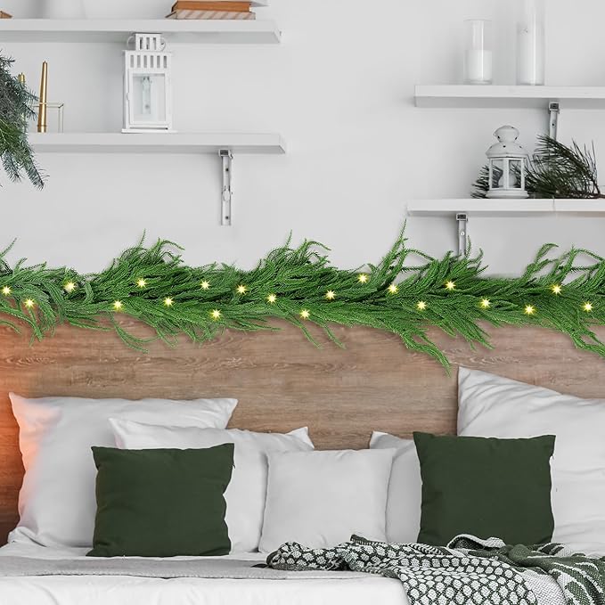 Fovths 1 Pack 6 Feet Christmas Norfolk Garlands Set Green Artificial Winter Pine Garlands Light String Faux Greenery Garland Pine Garland for Xmas Holiday Home Indoor Decor, Green