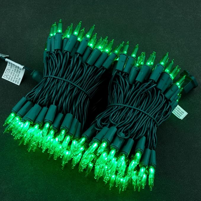 YULETIME Green LED Christmas Lights 200 Count 50 ft, Pack of 2 Strands 25 ft 100 Lights UL Certified String Light Set (Green)