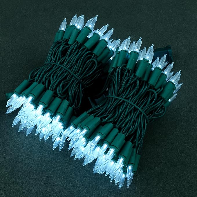 YULETIME Cool White LED Christmas Lights 200 Count 50 ft, Pack of 2 Strands 25 ft 100 Lights UL Certified String Light Set (Cool White)