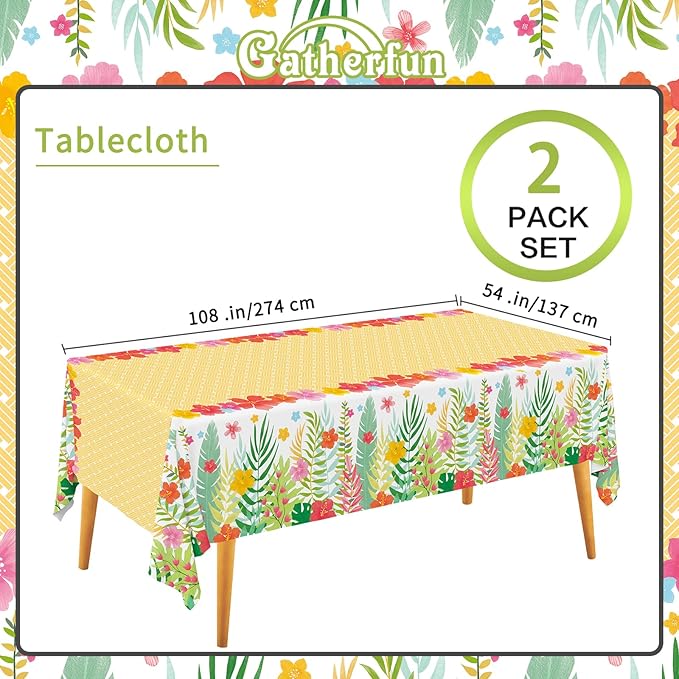 Gatherfun Hawaiian Luau Party Supplies Set - Includes 2 Aloha-Themed Disposable Plastic Tablecloths,Tropical Party Decorations for BBQs, Tropical Parties, 54 x 108 Inch (Pack of 2)