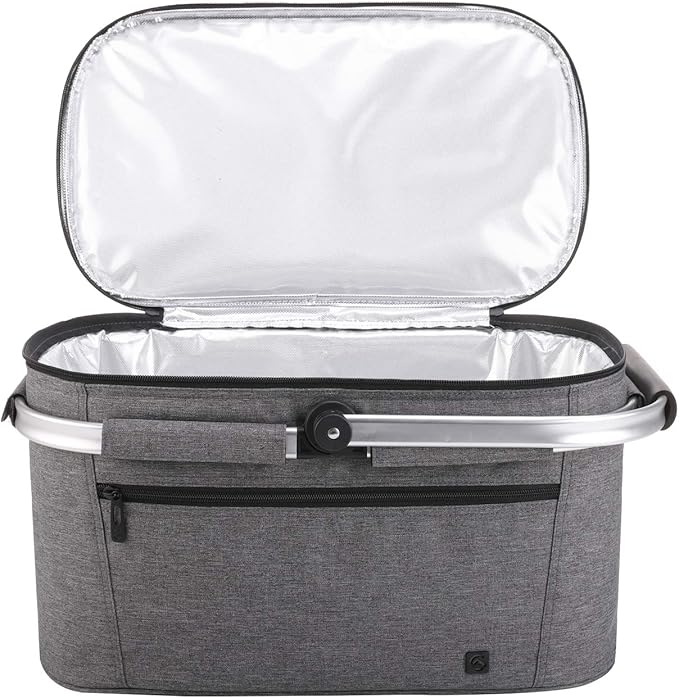 ALLCAMP Picnic Basket - 32L Insulated Cooler, Thickening Foldable Picnic Basket with Removable Baskets & Sewn-in Frame, Basket for House Warming Gifts New Home(Gray)