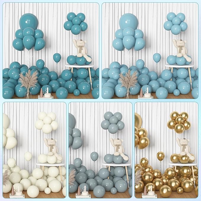 Amandir 153pcs Dusty Blue Balloon Garland Arch Kit, Different Sizes 18 12 10 5 inch Slate Fog Blue Ivory Latex Metallic Confetti Balloons for Boys Birthday Baby Shower Ocean Theme Party Decorations
