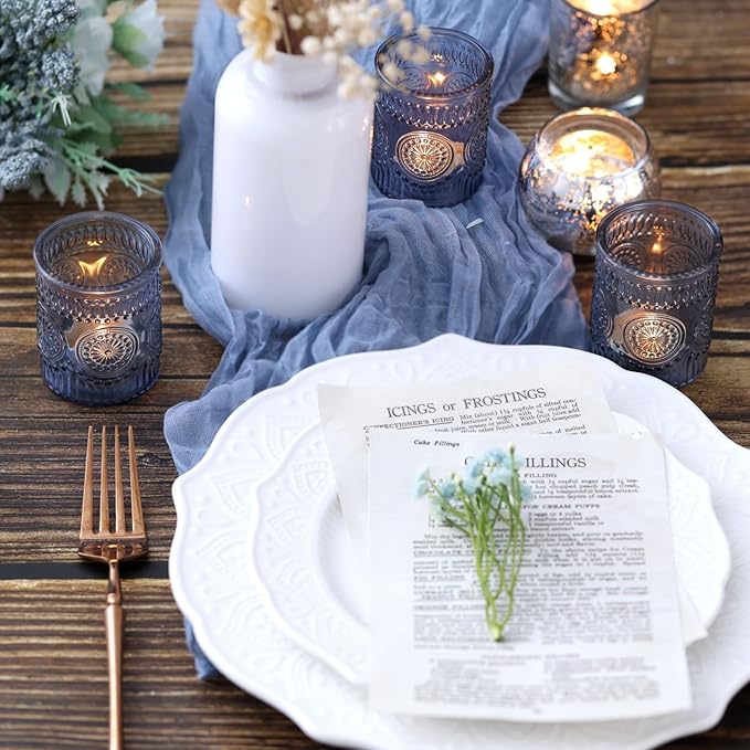 DEVI 24pcs Navy Blue Votive Candle Holders for Table Centerpieces, Blue Tealight Candle Holder for Bridal Shower Decorations, Boho Wedding Decorations for Home Party, Blue Sunflower Decor