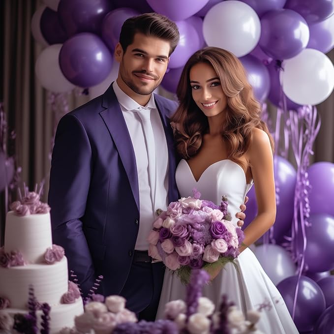 130PCS Metallic Purple Balloons, Latex Balloon Different Sizes 18/12/10/5 In, Helium Balloons with Ribbon, Party Balloon for Birthday Wedding Graduation Anniversary Baby Shower Decoration