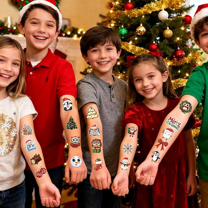JCFIRE Christmas Temporary Tattoos for Kids Stocking Stuffers, 96pcs Waterproof Tattoo Stickers Christmas Party Favors, Stocking Stuffers for Kids Toddlers Teens Boys Girls, Goodie Bag Stuffers