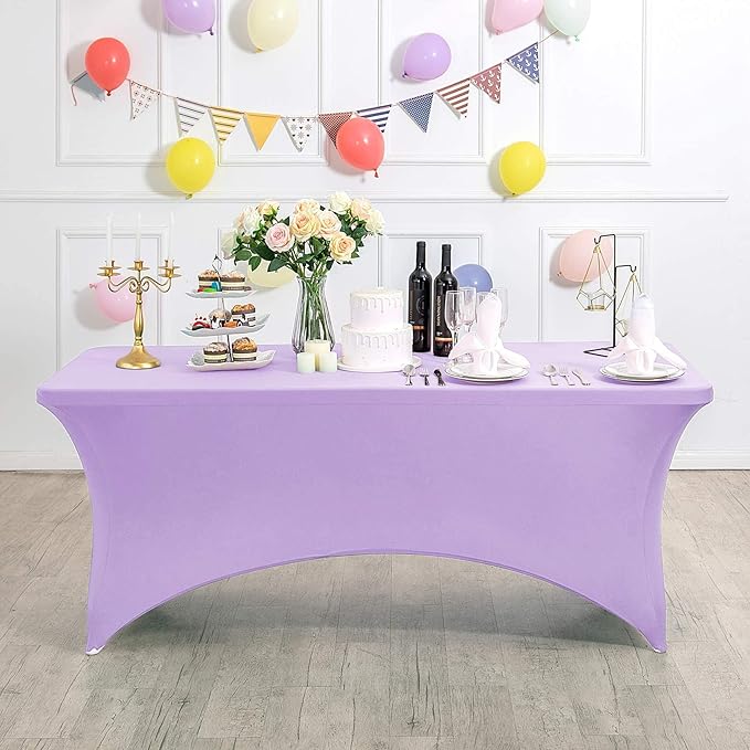 FORLIFE 4Pack Spandex Table Covers,Fitted Tablecloth for Rectangular Tables, Stretch Patio Table Covers, Universal Spandex Table Cover for Wedding, Banquet, Party (6ft, Lavender)