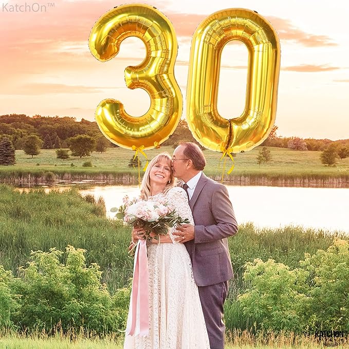 Katchon, Gold 30 Balloon Numbers - 40 Inch | Gold 30th Birthday Balloons for Happy 30th Birthday Decorations for Him | 30th Balloons for Her | 30th Anniversary Decorations | Gold Birthday Decoration