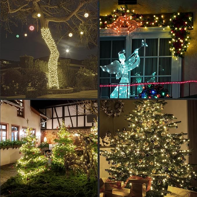 LAMPHOME 200LED (4pk of 50L) String Lights,Twinkle, LED Christmas Lights, 6" SPACING,Green Wire,Warm White