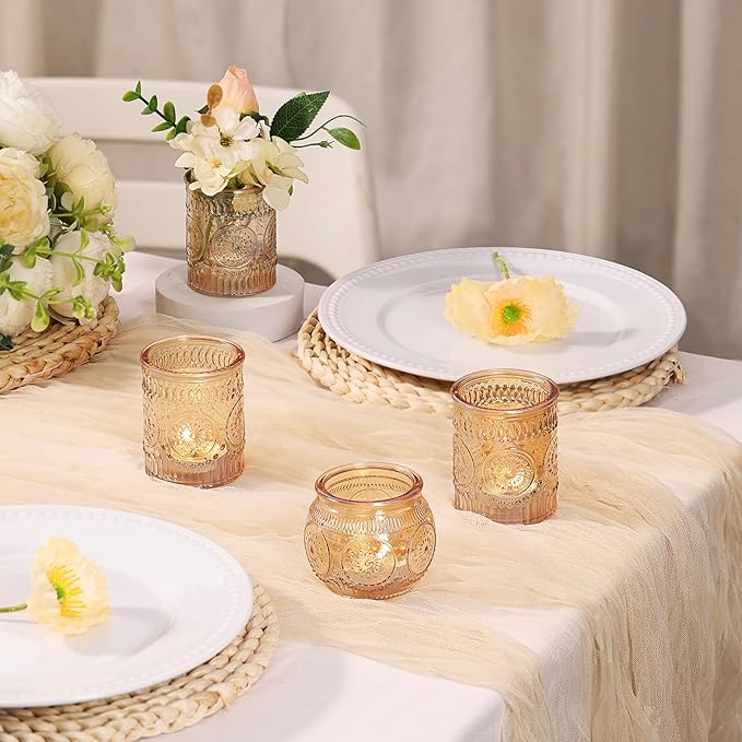 30 Pcs Assorted Gold Votive Candle Holders for Wedding Table Centerpieces, Glass Tea Lights Candle Holder for Diwali Decorations, Wedding Decorations, Vintage Boho Home Tea Party Decor,
