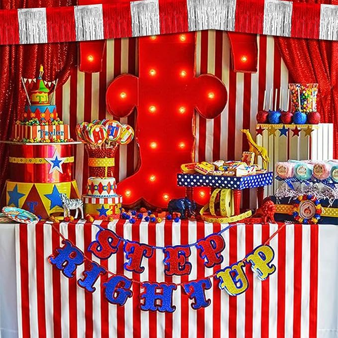 6 Pack 10 Feet Foil Fringe Garland Metallic Tinsel Streamers Banner Wall Hanging Backdrop for Parade Floats, Bachelorette, Circus Welcome Carnival Birthday Party Decorations(Silver Red)