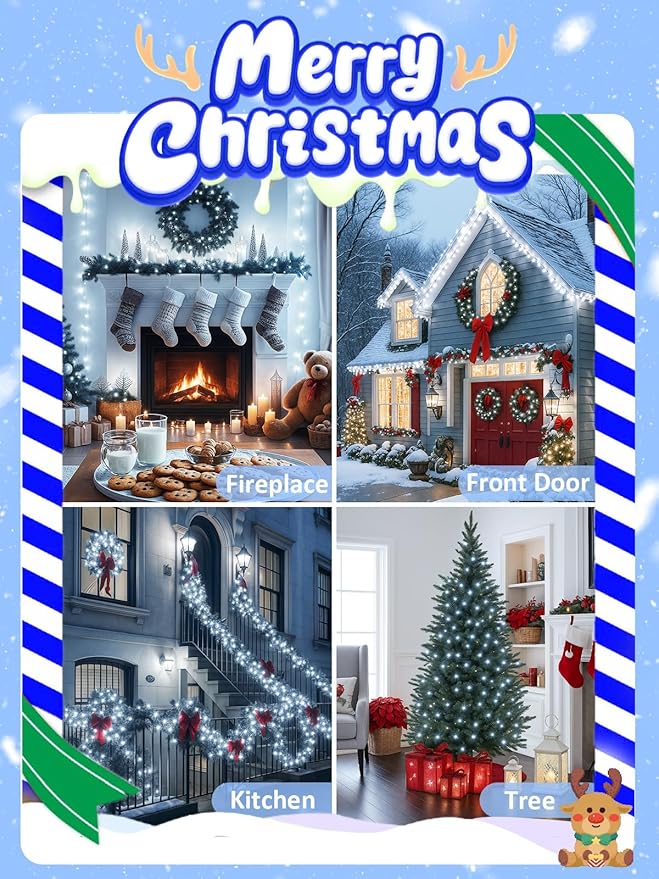 Voice Controlled Smart Christmas Lights Outdoor, 174.8ft 500 LED Twinkle String Lights with 7 Voice Commands, 12 Modes & Timer, Waterproof Christmas Tree Lights for Party Garden (Cool White)