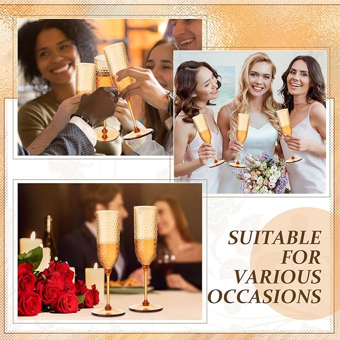 Remerry 24 Pack Detachable Plastic Champagne Flutes 5.5 oz Champagne Glasses Wedding Toasting Crystal Glasses Reusable Unbreakable Party Wine Cups for Wedding New Years Eve Party Supplies