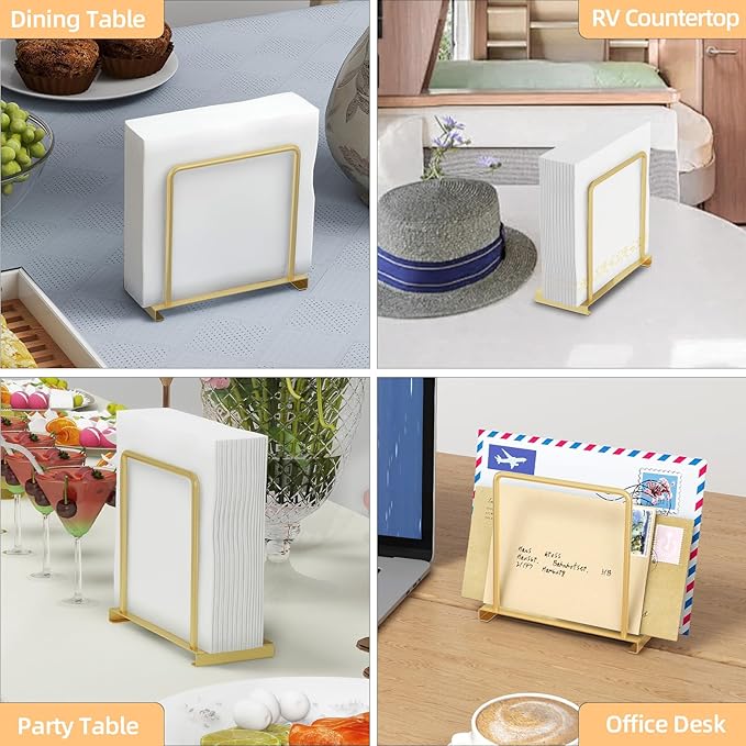 Napkin Holder for Table, Metal Napkin Holder for Kitchen Dining, Standing Paper Napkin Storage for Table Countertop, Gold