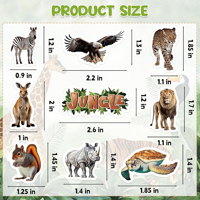300Pcs Animals Foam Stickers, Self-Adhesive Cartoon Jungle Animals Foam Sticker Safari Animal Stickers for Home School Classroom DIY Art Craft Birthday Party Favor