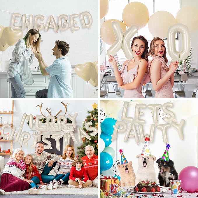 52 Pcs Cream Letter Balloons,16 Inch Foil Alphabet Letter Balloons,Letter A-Z Balloon Banner Custom Phrase Balloon for Birthday Party Wedding Anniversary Decoration (Cream 52pcs)