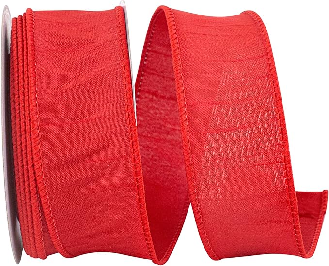 Reliant Ribbon 92975W-065-09F Dupioni Supreme Wired Edge Ribbon, 1-1/2 Inch X 10 Yards, Red