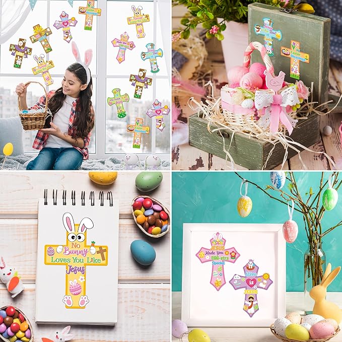 CY2SIDE Easter Cross Face Sticker - 40PCS Make Your Own Jesus He is Risen Cross Sticker Craft Game for Kids Classroom Reward DIY Easter Party Favors for Kids Christian Sunday School Activities