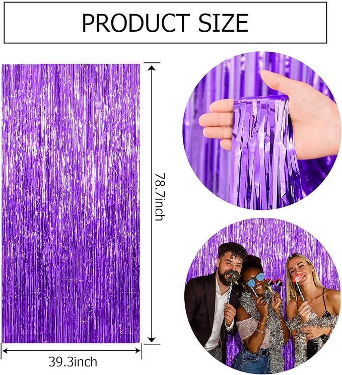 10 Pack Purple Backdrop Tinsel Streamers Foil Fringe Backdrop Halloween Party Decorations Purple Backdrop Curtain Birthday Graduation Bachelorette Christmas New Year Party Decorations