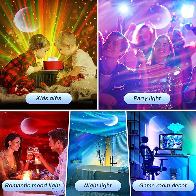 COOLNIGHT Galaxy Projector for Bedroom, 180 Light Modes Moon Star Aora Night Light, 15 White Noise+Bluetooth Galaxy Light, Remote Star Projector for Kids Christmas Gifts