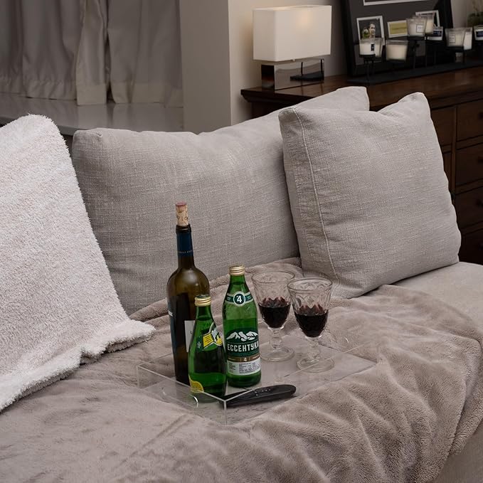 Clear Sturdy Acrylic Serving Tray with Handles 10x15x2H Inches -Spill Proof- Decorative Trays Countertop Organizer for Ottoman Coffee Table Nightstand, sidetable, Breakfast, Tea, Food