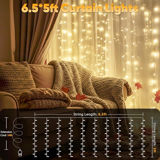 suddus Curtain Lights for Bedroom, 150 Led Hanging String Light Outdoor, Fairy Curtain Lights Indoor for Christmas, Dorm, Wall, Backdrop, Window, Wedding, Party, Birthday Decor, Warm White