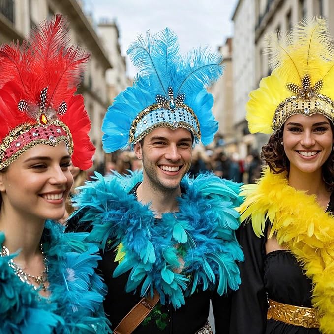 Women's Carnival Feather Headpieces Sequin Headdress for Wedding Masquerade Party Cosplay Feather Headbands