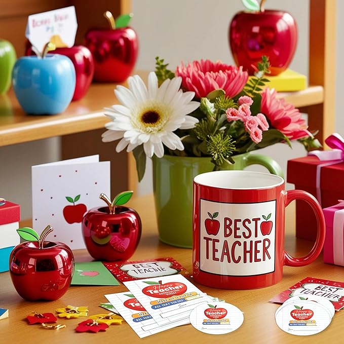 Teacher Appreciation Gift Tags, 40 Pcs Thank You Tags, Apple and Books Stickers for Presents Wrapping Envelope Seals Lables Boxes Cards Party Favor Decorations A07