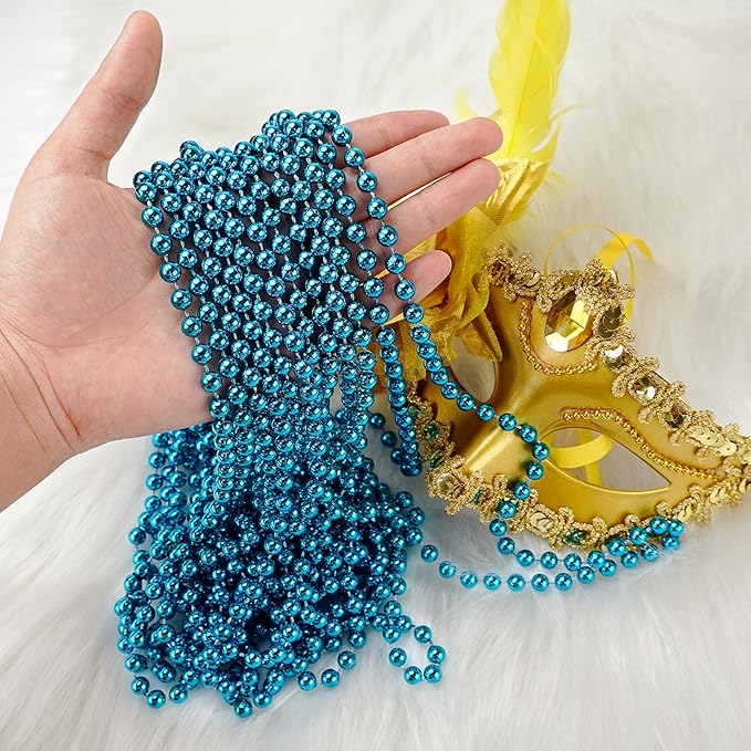 SHAOQINLIN 100 PCS Teal Bead Necklaces, Teal Mardi Gras Beads Necklaces Turquoise Party Beads Necklace Bulk Round Beaded Necklaces for Mardi Gras, Christmas, School Spirit Day Party Favors