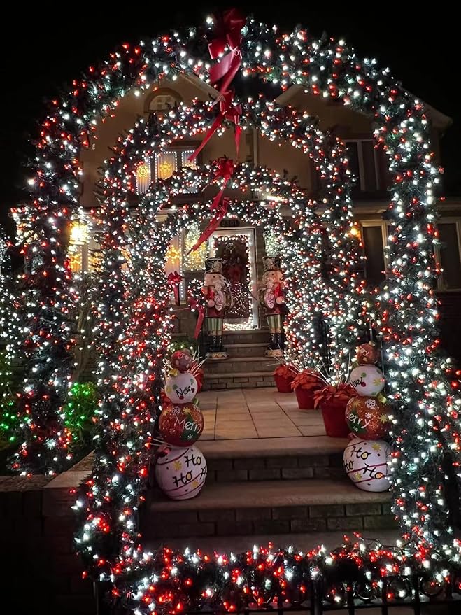 YEGUO 165ft 500 LED Christmas Lights Indoor, Red and White String Light Outdoor Waterproof, 8 Modes Green Wire Plug in with Timer Memory