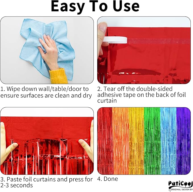 Pride Party Decorations - Rainbow Streamers Thicken 2 Pack 3.2 x 8.2 FT - Rainbow Tinsel Foil Fringe Curtains, Photo Booth Props Backdrops for Birthday, Fiesta, Mexican, Pride, Baby Shower