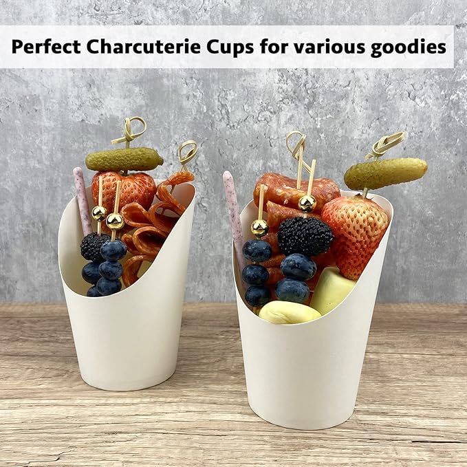 CAMKYDE 14 oz Disposable Charcuterie Cups with Sticks (100 Cups + 200 Picks, White)