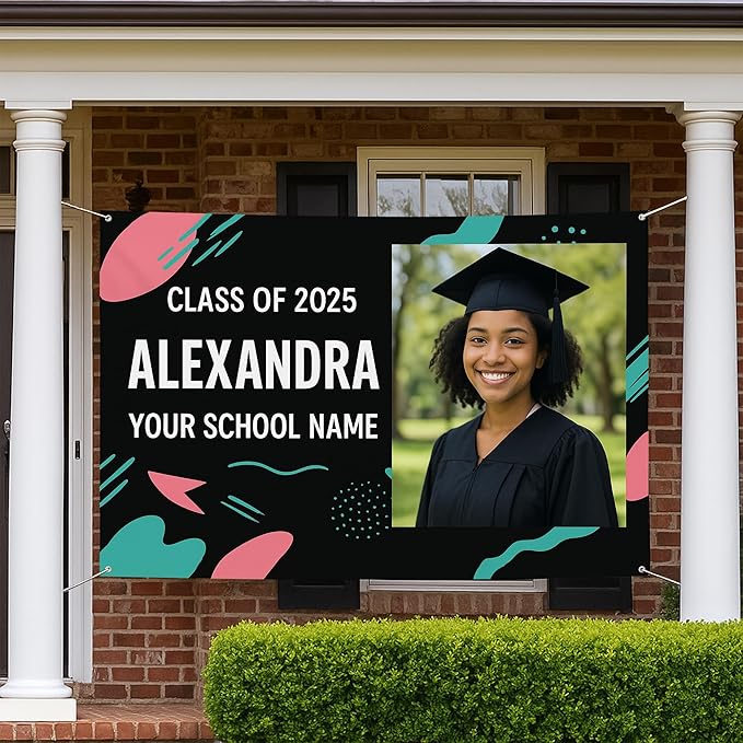 Custom Graduation Banner Class of 2025 with Photo and Name – Personalized Congrats Sign for High School or College Seniors – Indoor Outdoor Graduation Party Decoration