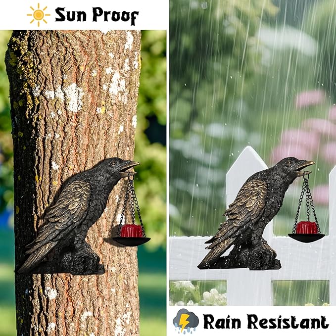 Halloween Decorations Outdoor Indoor Gothic Crow Wall Decor Table Candle Holder Raven Tealight Statue for Yard Patio Garden Bedroom Wearing Gold