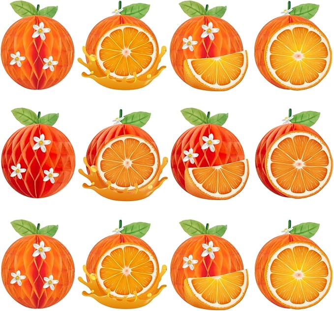 12 Pcs Orange Honeycomb Balls, Orange Birthday Party Supplies, Honeycomb Decorations, Table Centerpieces for Little Cuties, Birthday, Baby Shower