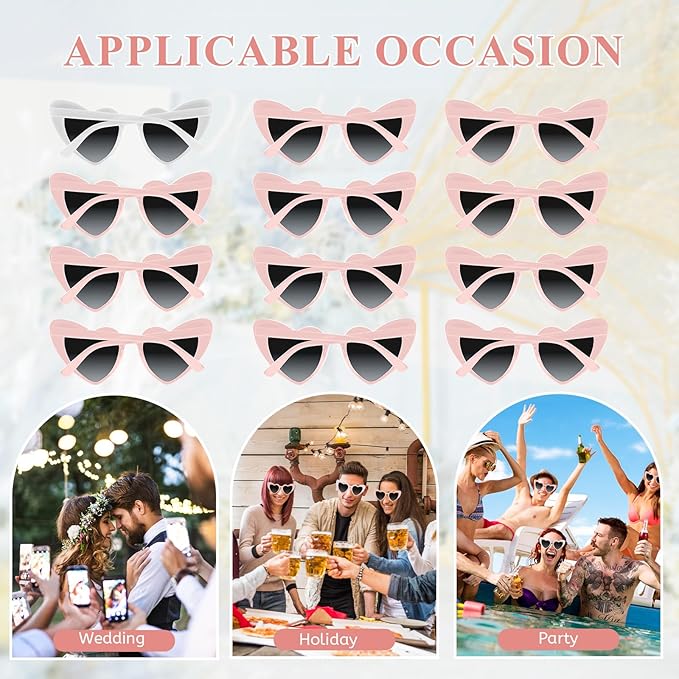 4/6/8/10/12 Pack Bachelorette Sunglasses Heart Sunglasses Vintage Heart Shaped Glasses for Women Bridal Party Wedding