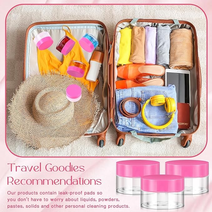 SATINIOR 36 Pieces 4 oz Plastic Jars with Lids Wide Mouth Airtight Reusable Container Acrylic Cosmetic Small Jars for Lotions Ointments Travel Toiletries Creams Make up Storage(Pink)