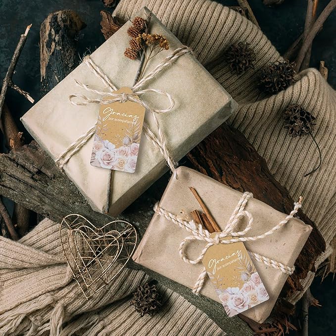 Summer-Ray 50pcs Kraft Thank You for Coming Gift Tags – Rustic Gift Tags for Wedding Birthday Tea Party (Gracias por acompañarnos!)