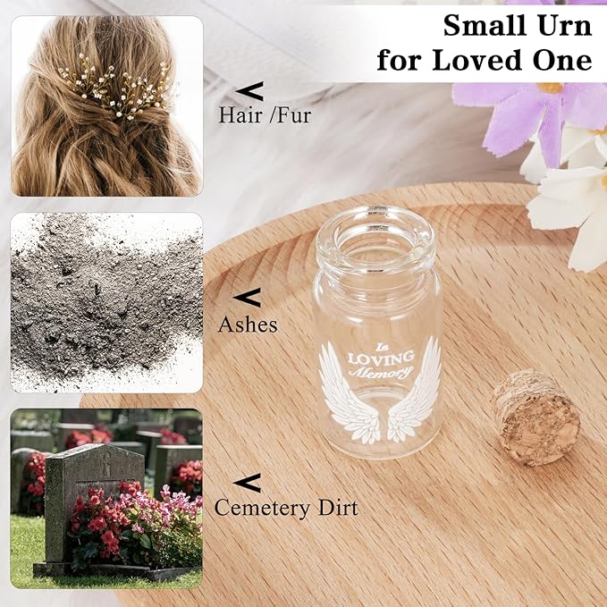 SOITIS Wooden Box for Ashes - Small Glass Urn for Human Ashes Keepsake, Mini Urns for Ashes Cremation Holder, Funeral Keepsake for Women Men-White Wings Urn