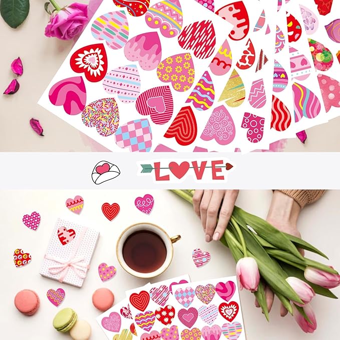 336 PCS Heart Stickers, Valentine Stickers for Kids Colorful Heart Stickers Valentine's Day Gift Stickers for Box Envelope Wedding Love Decorative Stickers Valentine's Day Craft Party Supplies